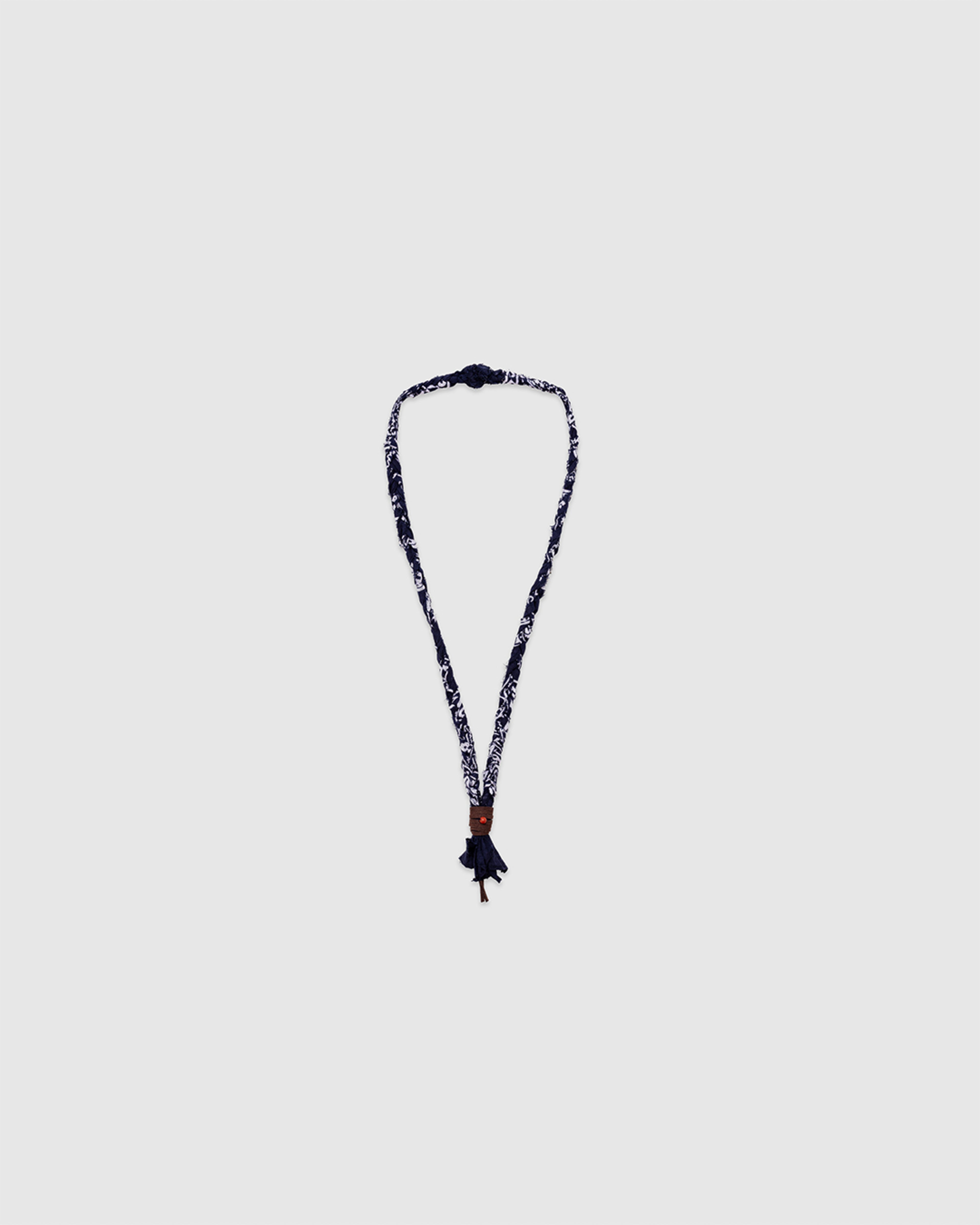 #17 Braided Necklace Blue/Terracotta Bead/Brown Leather