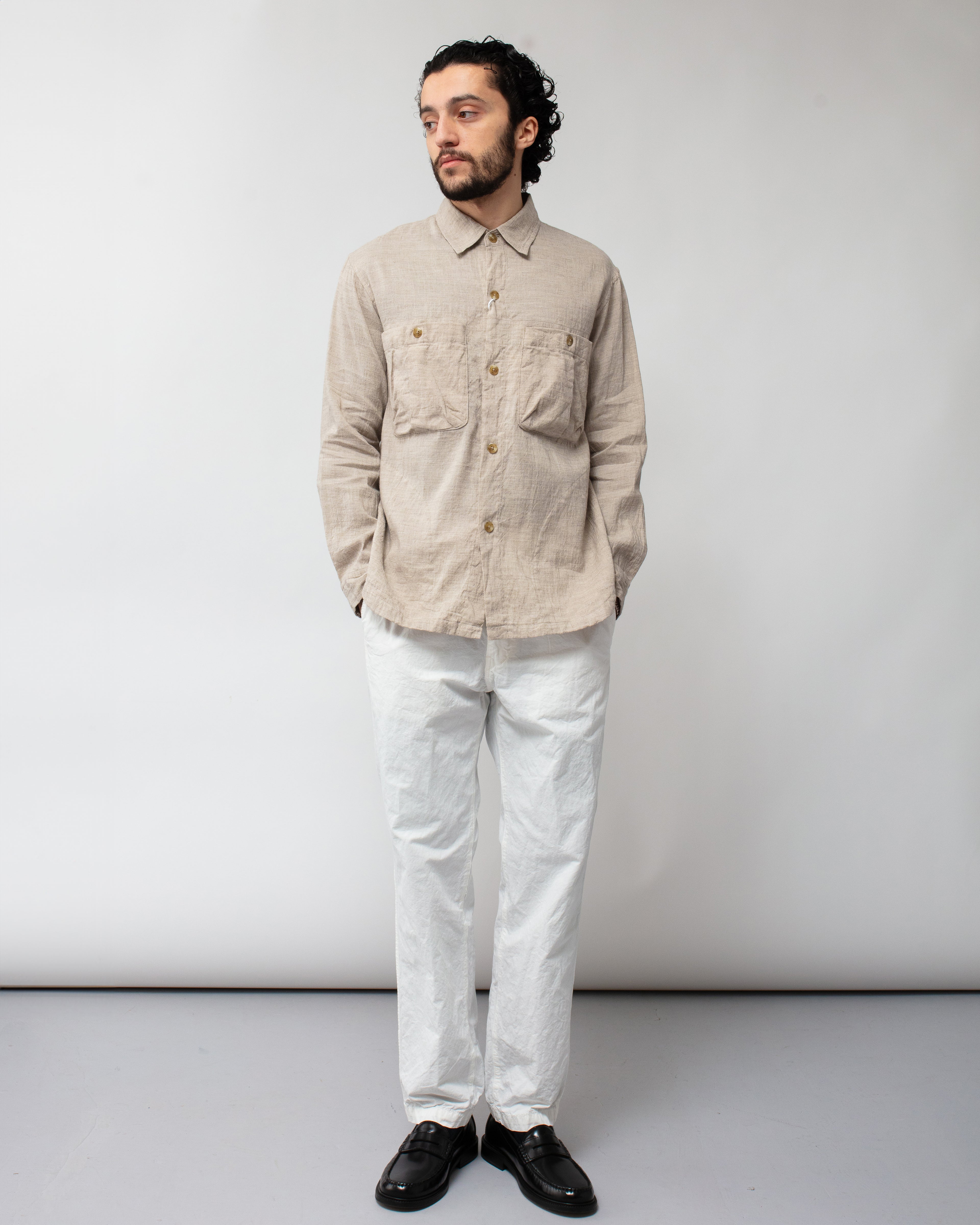 Washed Lawn Cloth Linen Work Shirt Jacket Ecru