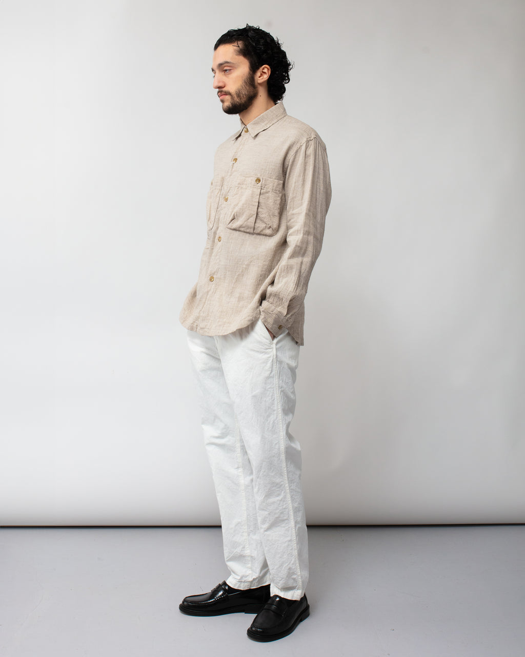 Washed Lawn Cloth Linen Work Shirt Jacket Ecru