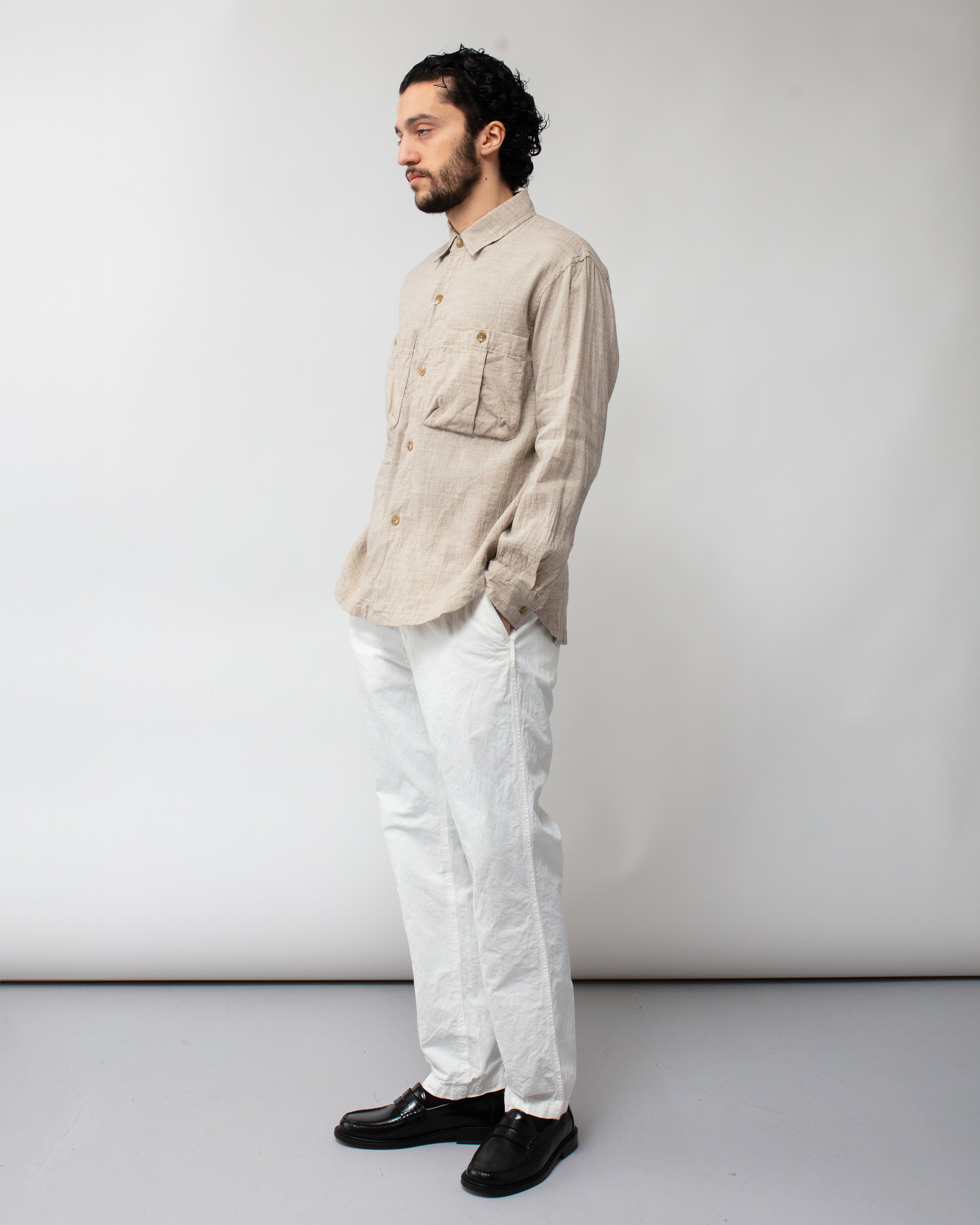 Washed Lawn Cloth Linen Work Shirt Jacket Ecru