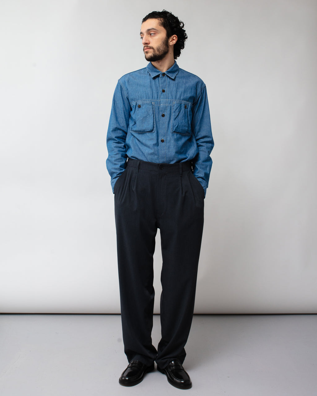 Twill Double Pleated Wide Pants Gray