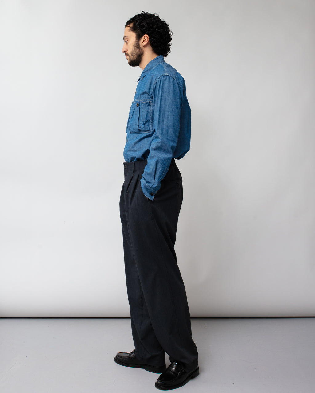 Twill Double Pleated Wide Pants Gray