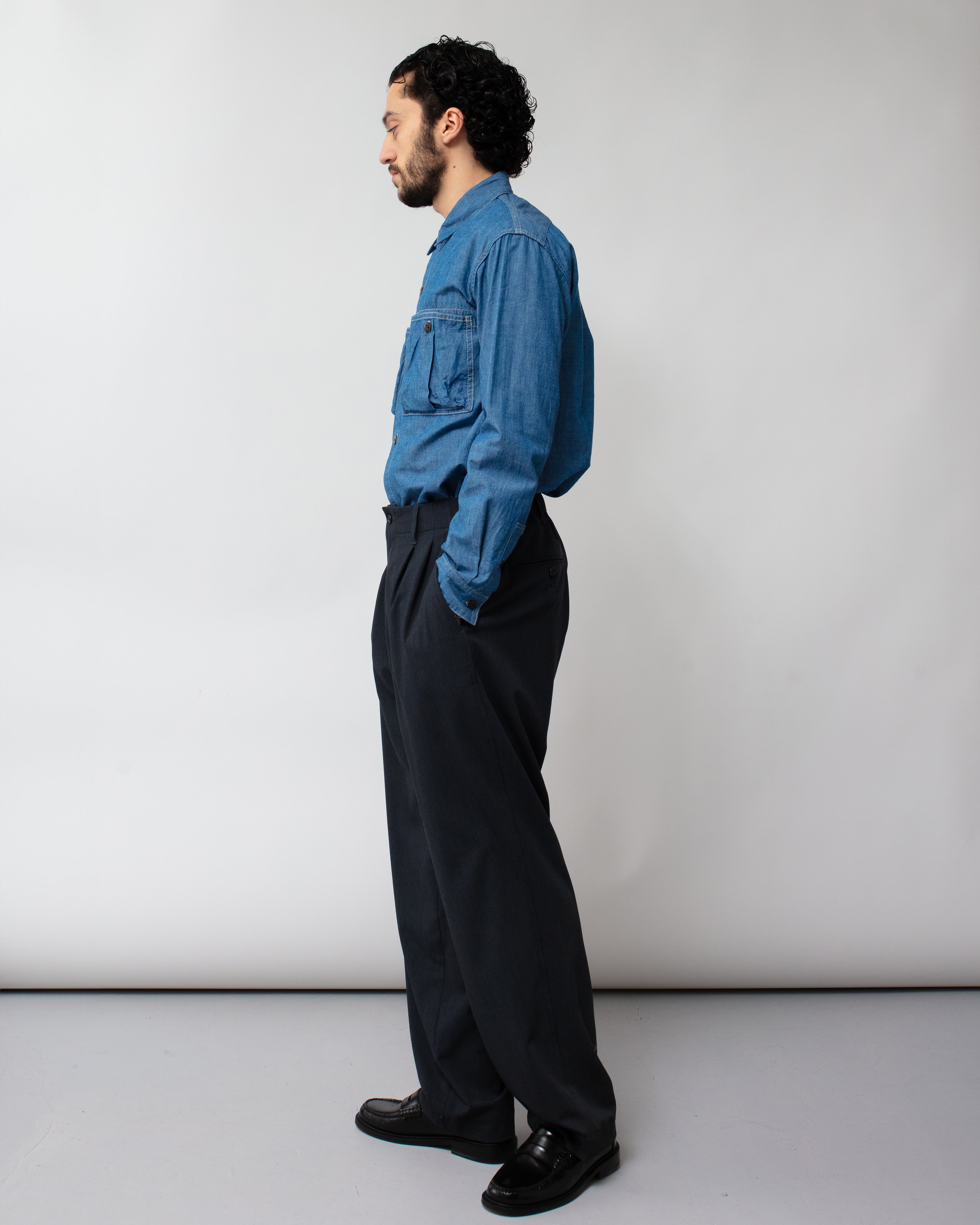 Twill Double Pleated Wide Pants Gray