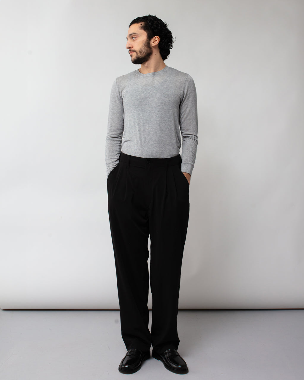 Twill Double Pleated Wide Pants Black