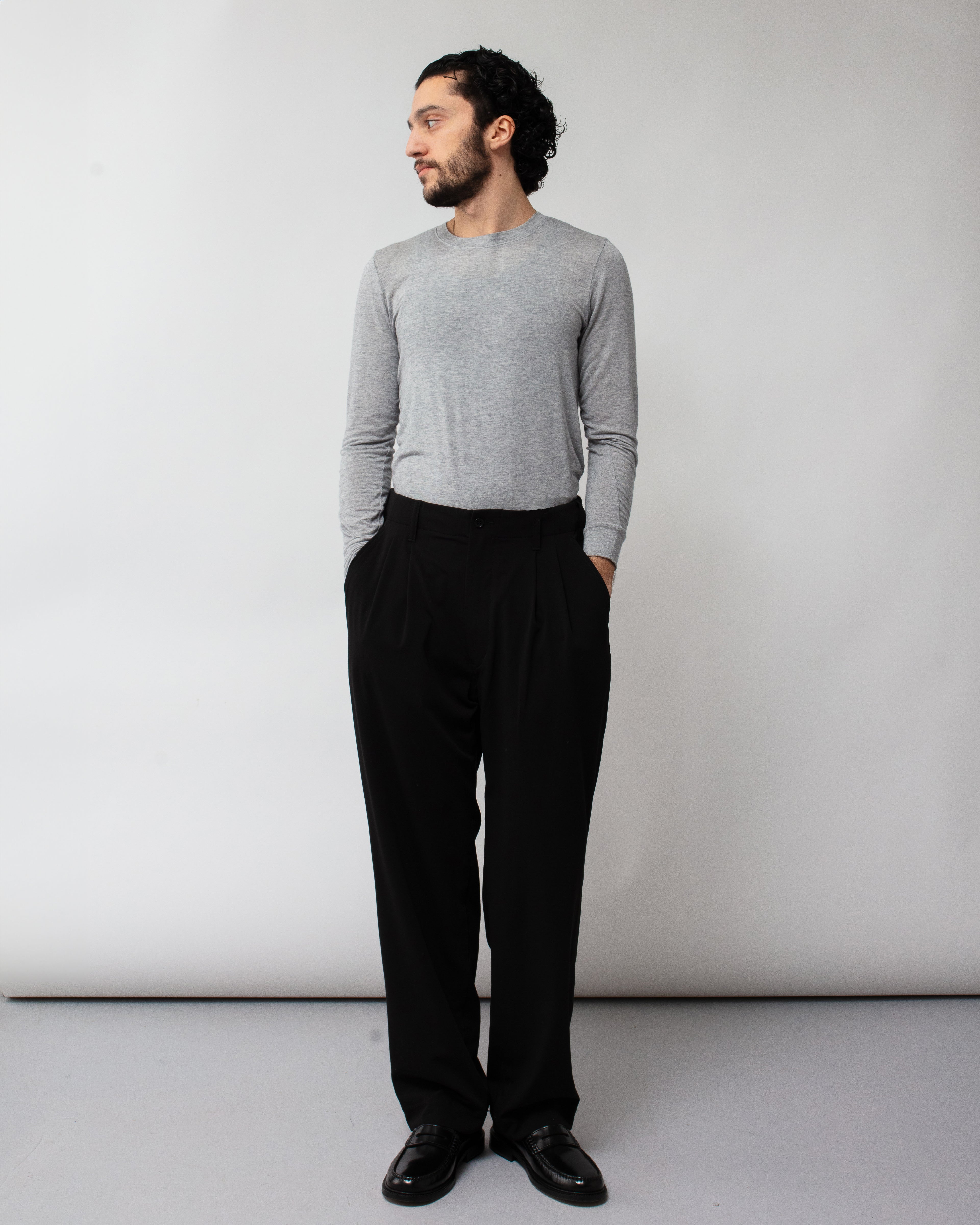 Twill Double Pleated Wide Pants Black