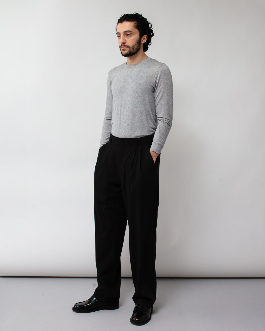 Twill Double Pleated Wide Pants Black