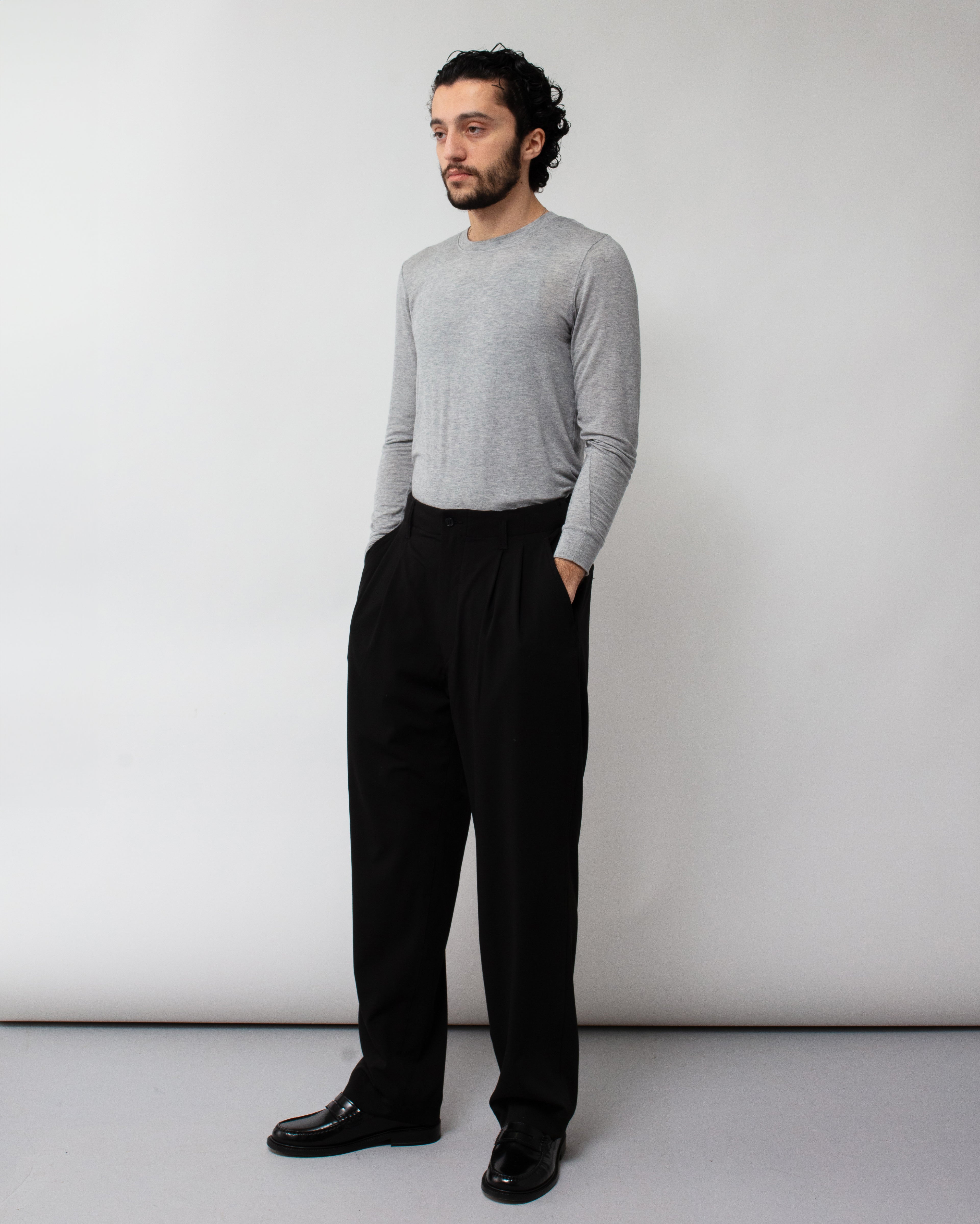 Twill Double Pleated Wide Pants Black