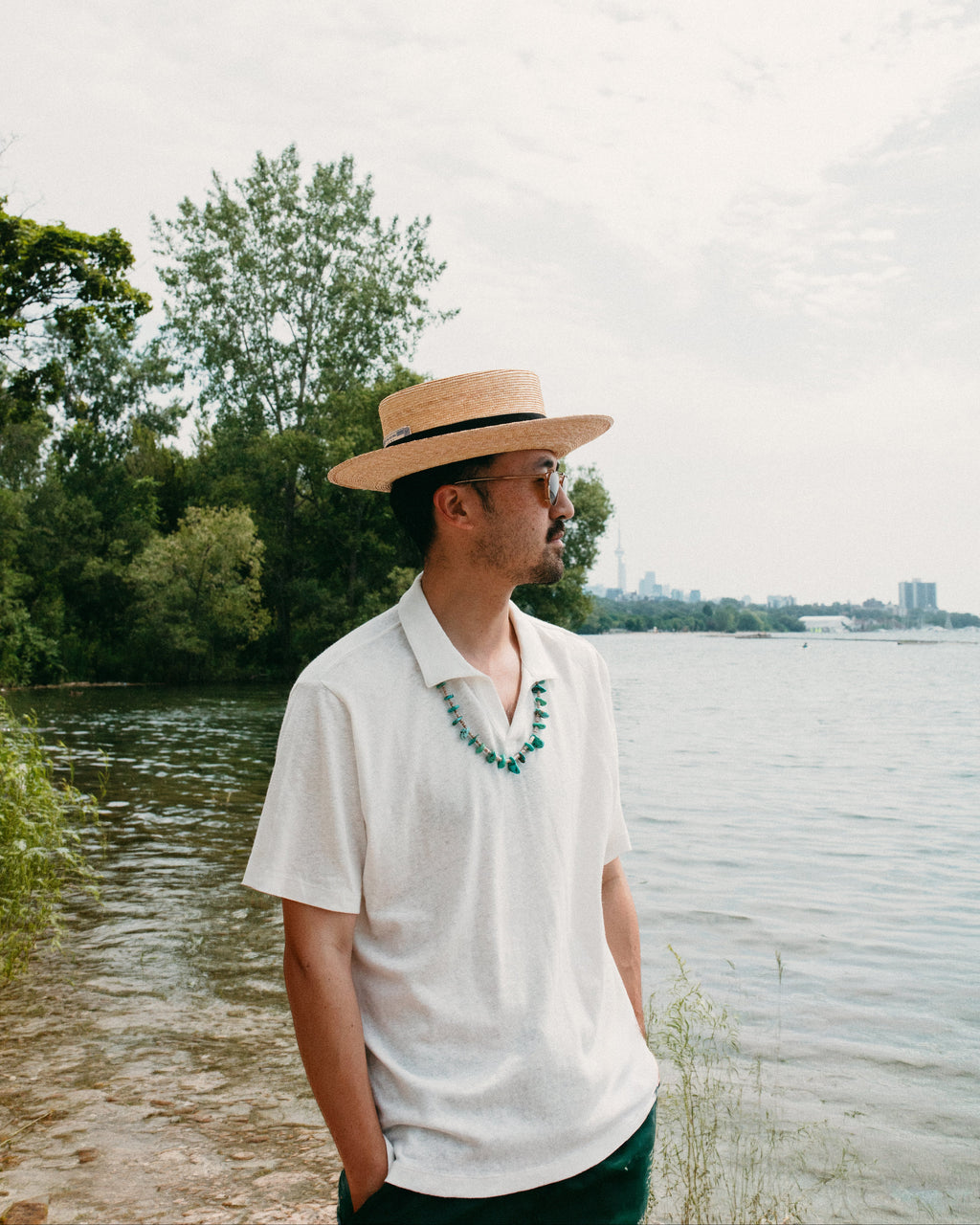 LINEN02 Linen-Cotton Polo Shirt White