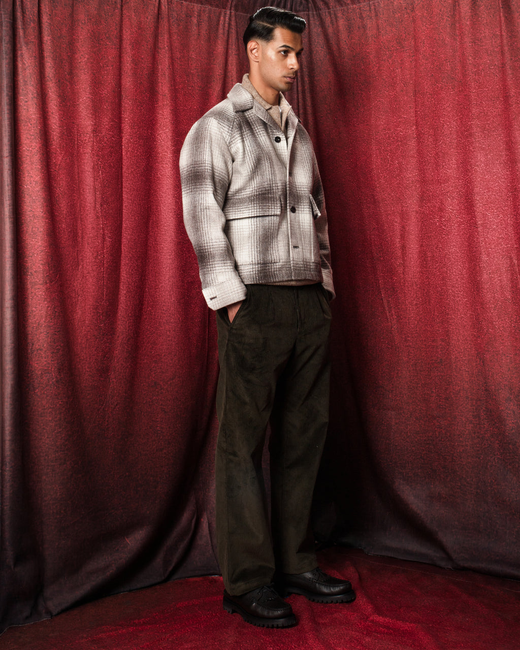Brother New Shirt Jacket Check Square Beige
