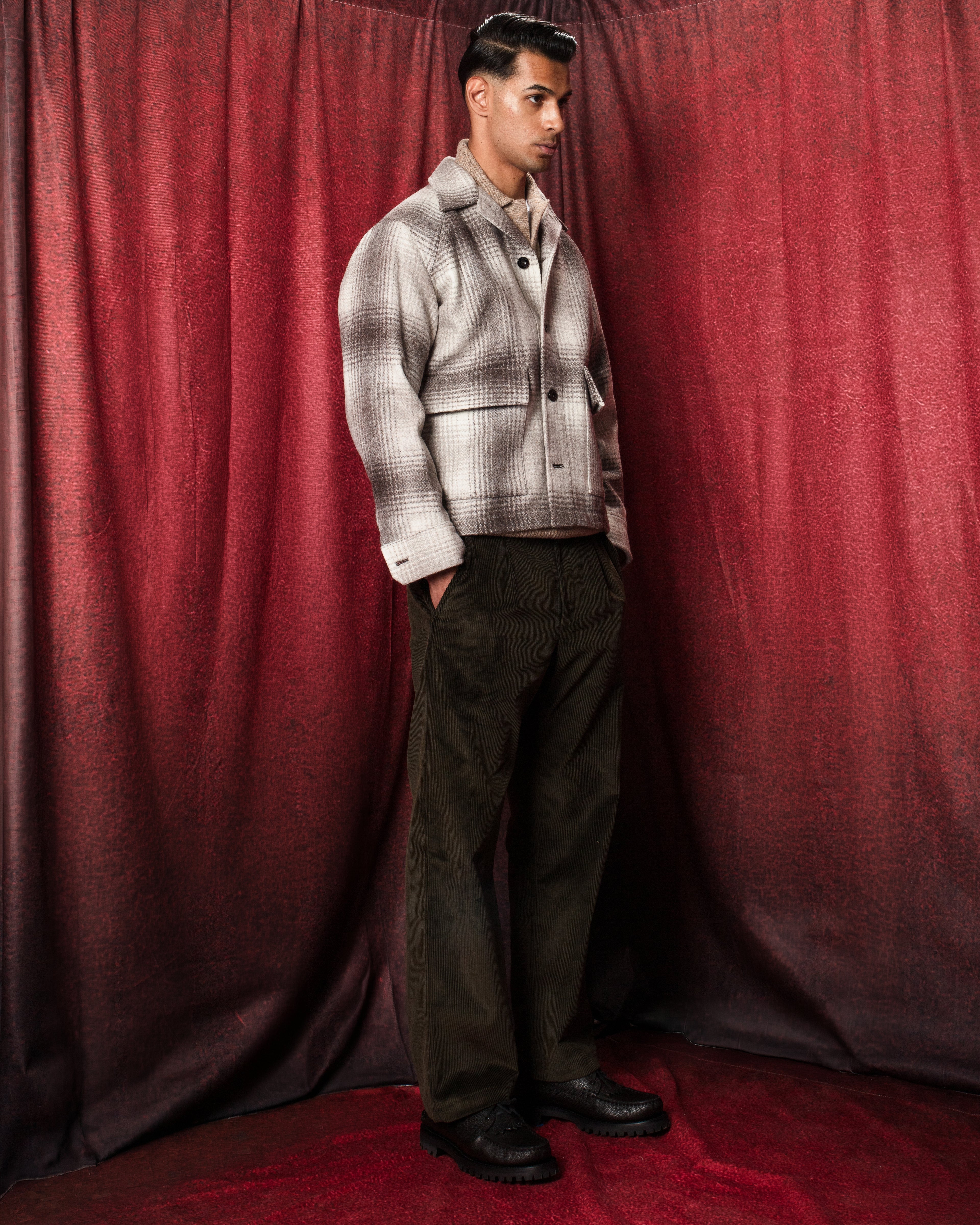 Brother New Shirt Jacket Check Square Beige