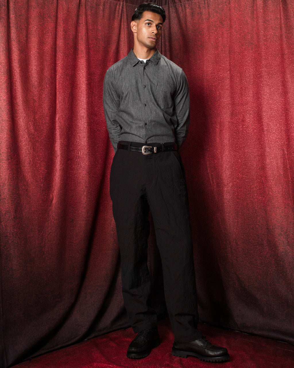 Organic Cotton Yan Dyed Twill Regular Collar Shirt Charcoal