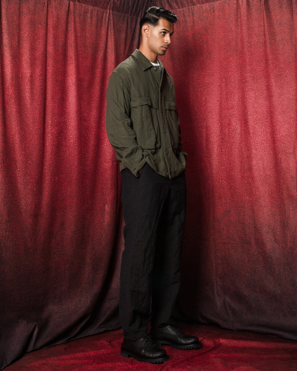 Washed Twill Shirt Jacket Olive