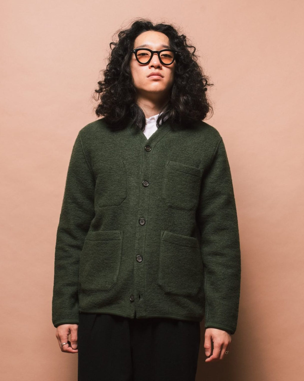 Wool Fleece Cardigan - Olive
