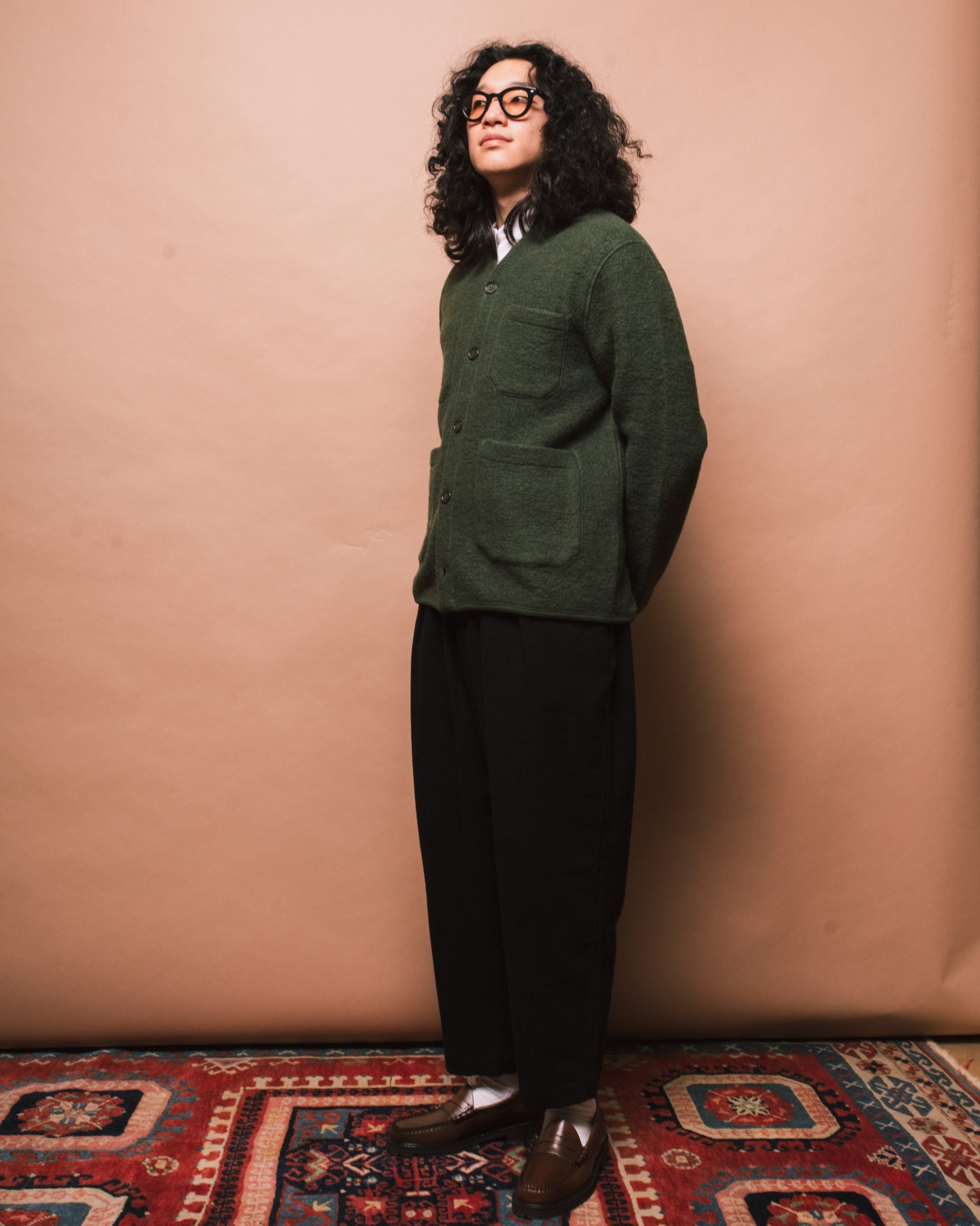 Wool Fleece Cardigan - Olive