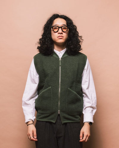 Wool Fleece Zip Waistcoat - Olive