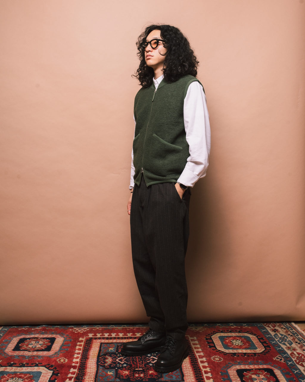 Wool Fleece Zip Waistcoat - Olive
