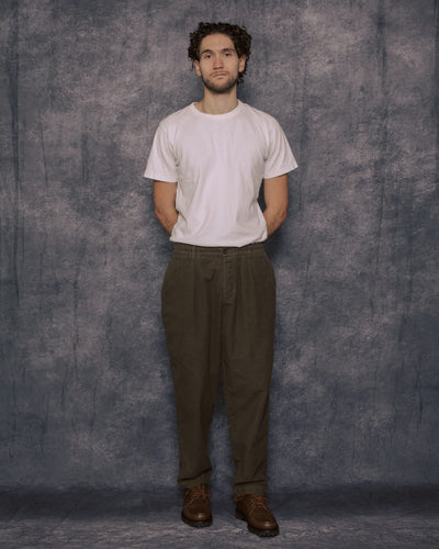 Pleated Track Pant Khaki Comfort Moleskin