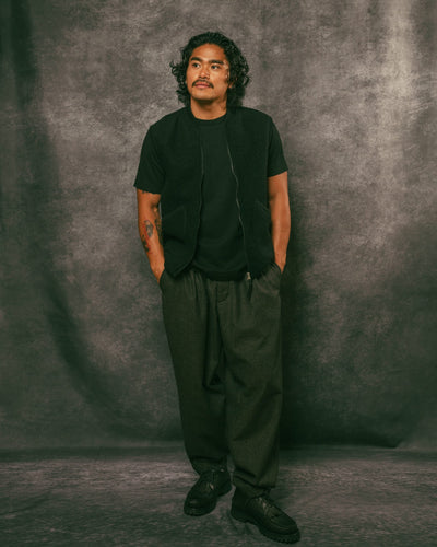 Zip Waistcoat Black Wool Fleece