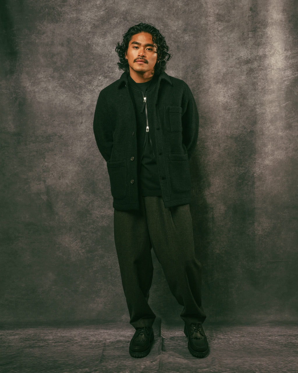 Field Jacket Black Wool Fleece