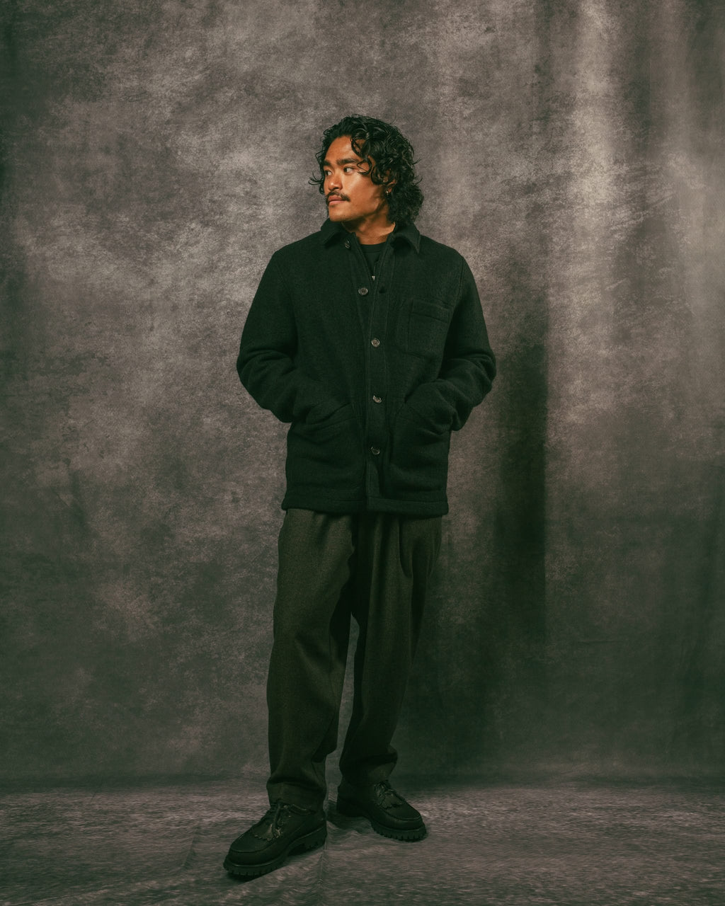 Field Jacket Black Wool Fleece