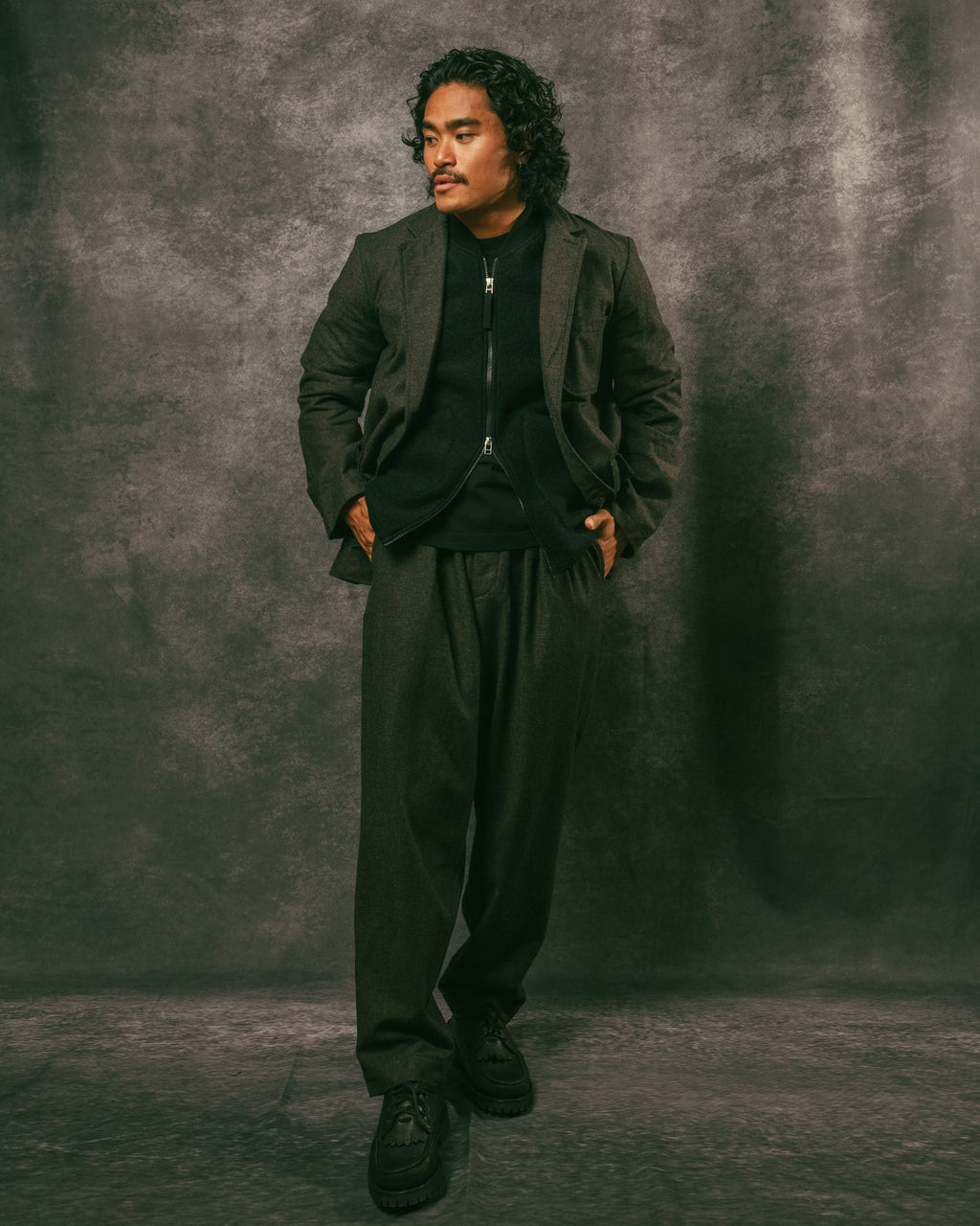 Pleated Track Pant Brown Upcycled Tweed