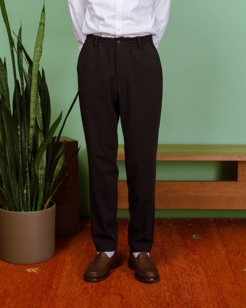 Twill Tapered Loose Fit Pants - Black