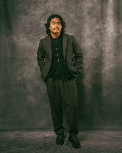 Pleated Track Pant Brown Upcycled Tweed