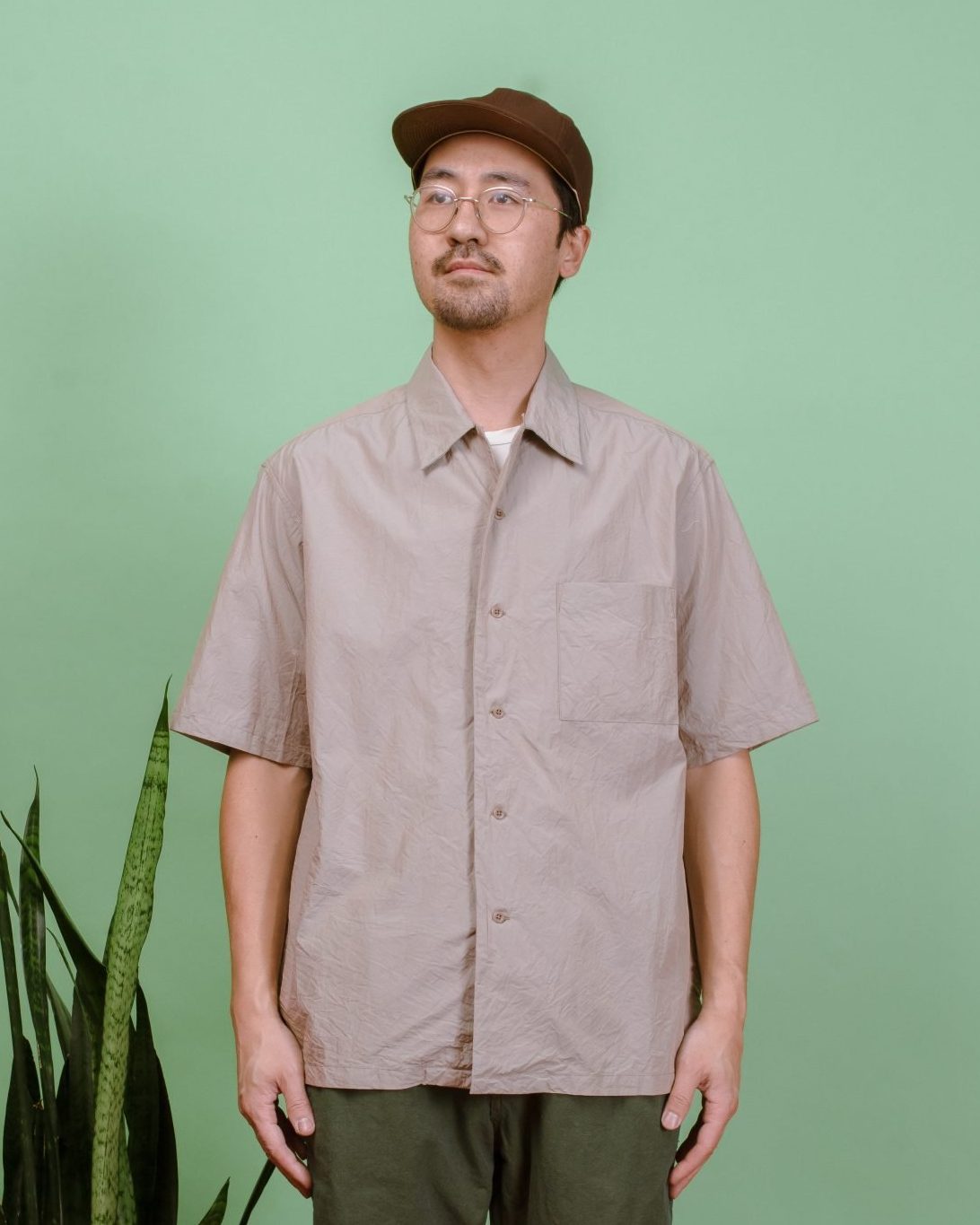 Crinkle Typewriter Open Collar Shirt - Gray
