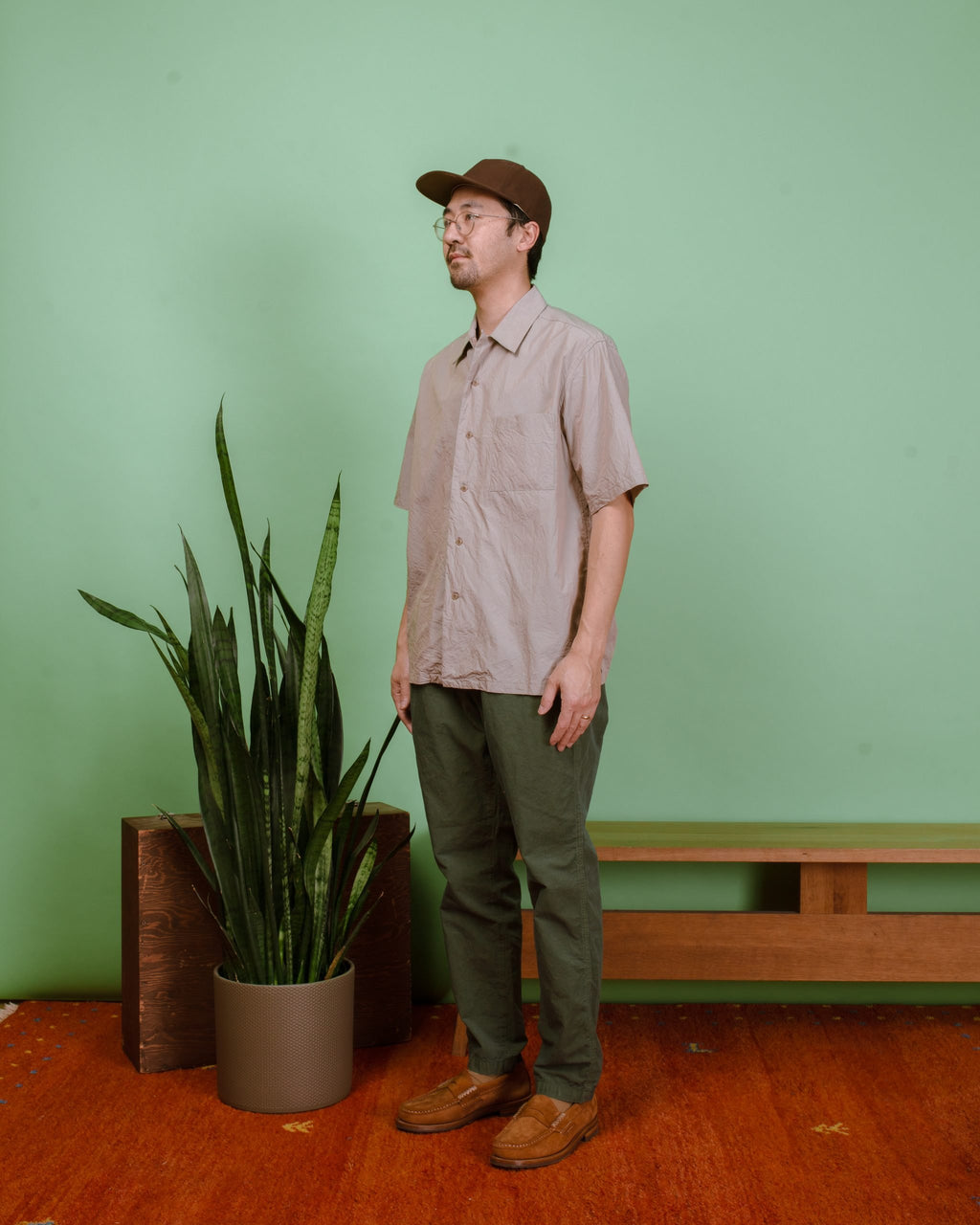 Crinkle Typewriter Open Collar Shirt - Gray