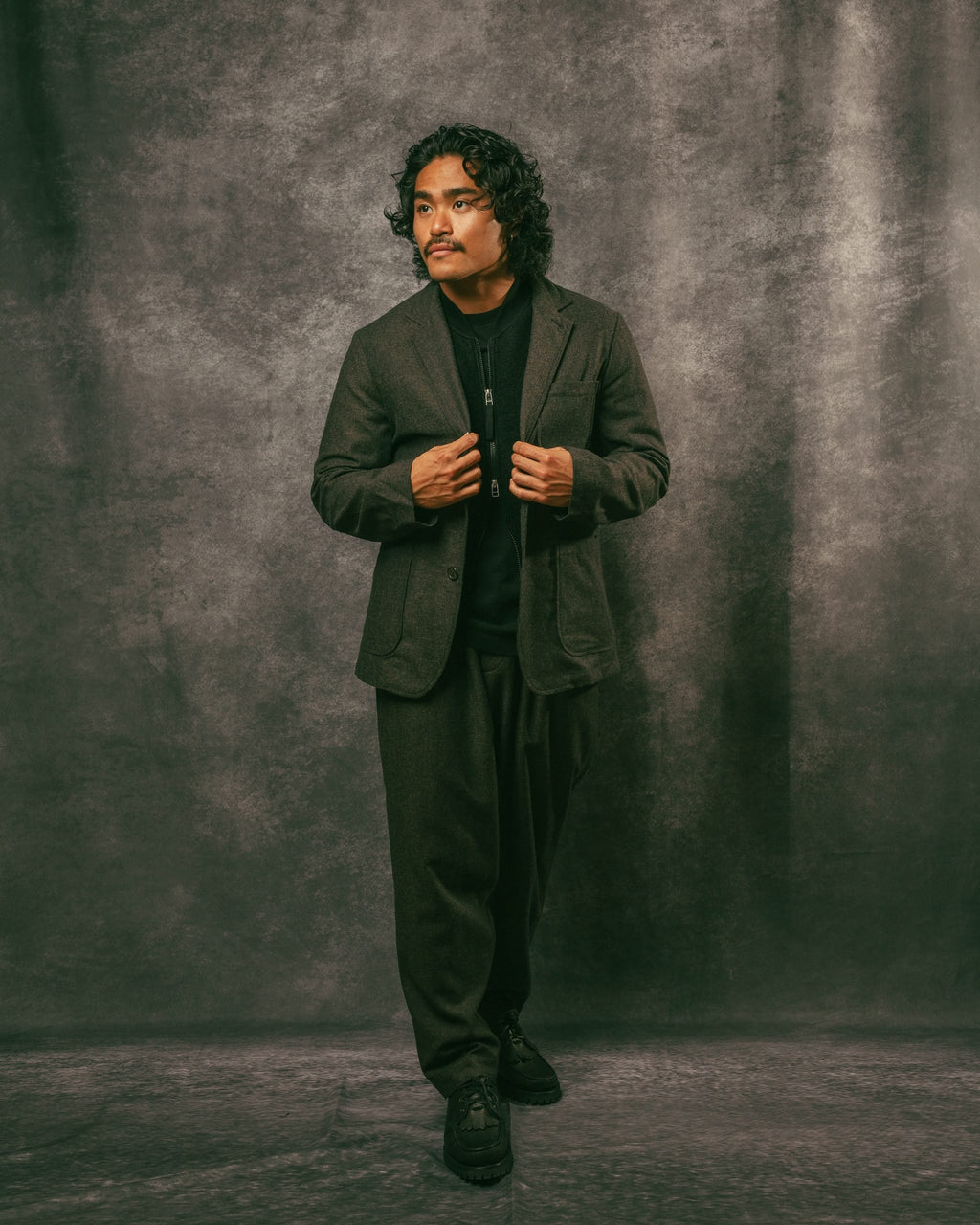 Pleated Track Pant Brown Upcycled Tweed