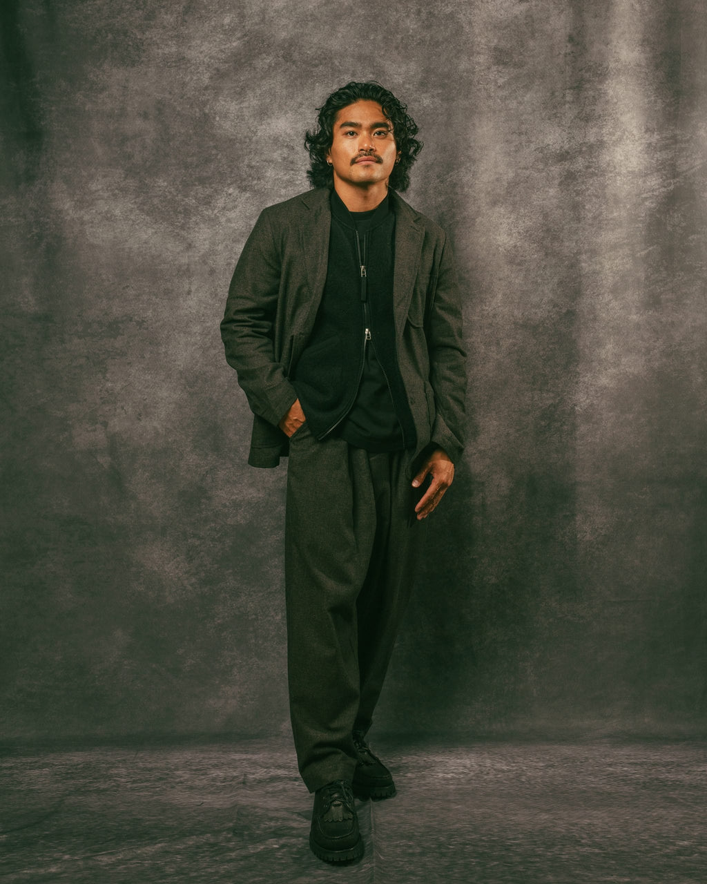 Pleated Track Pant Brown Upcycled Tweed