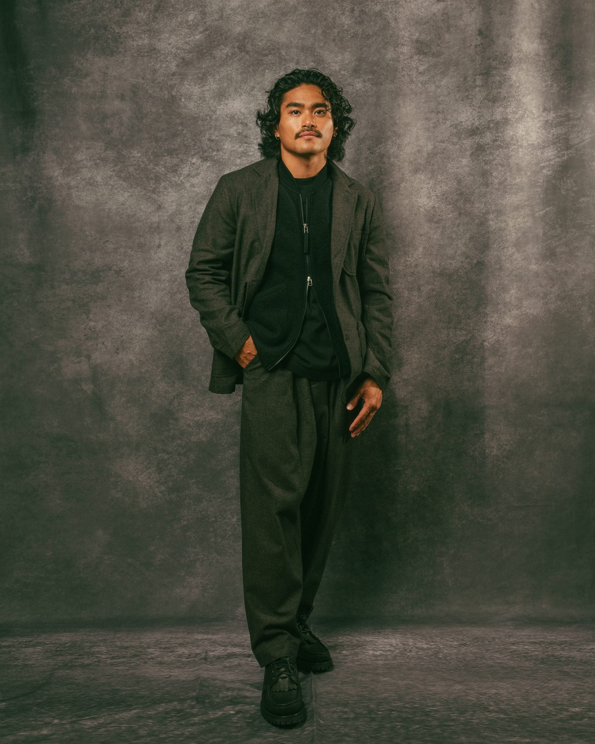 Pleated Track Pant Brown Upcycled Tweed