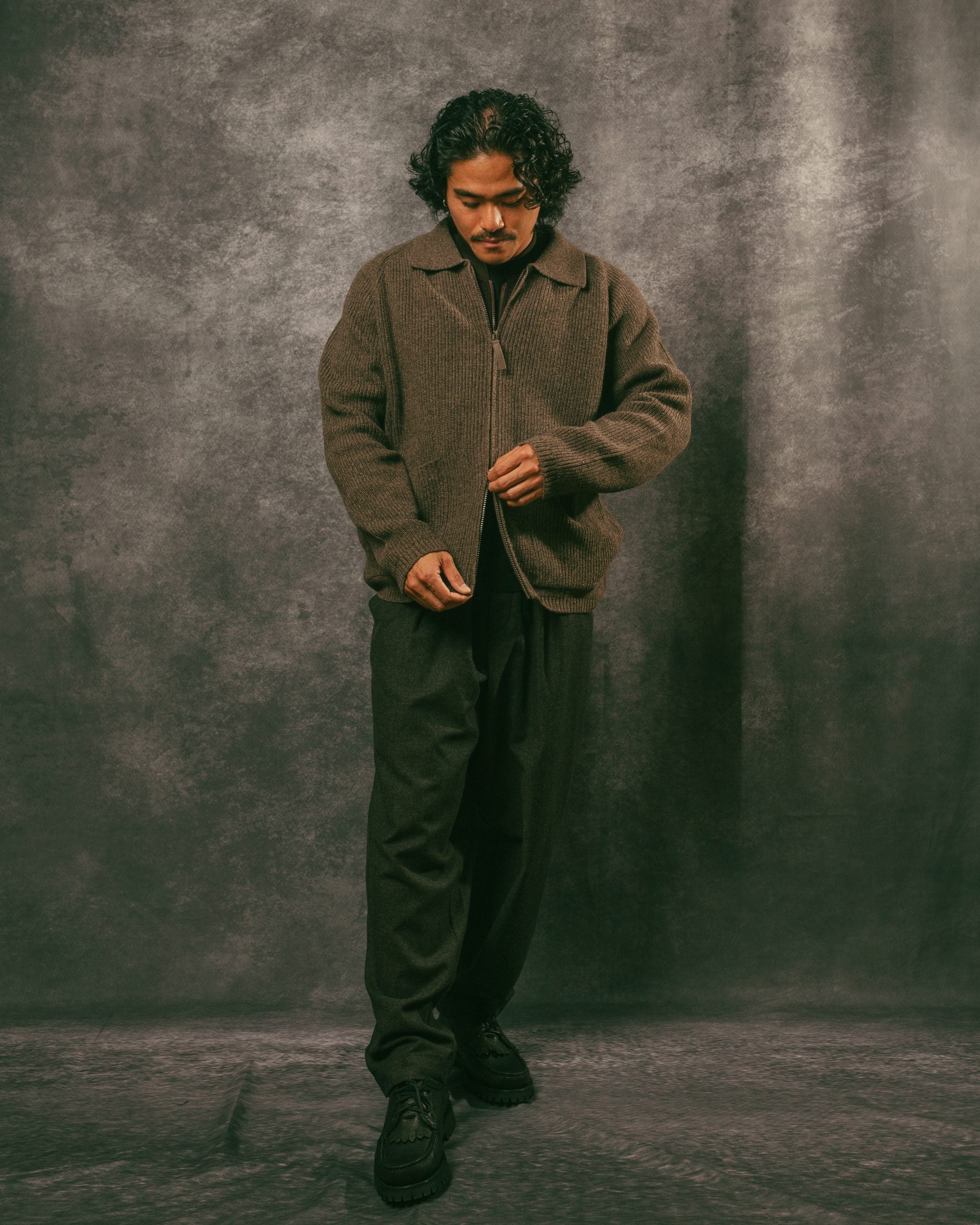 Zip Cardigan Brown Eco Wool