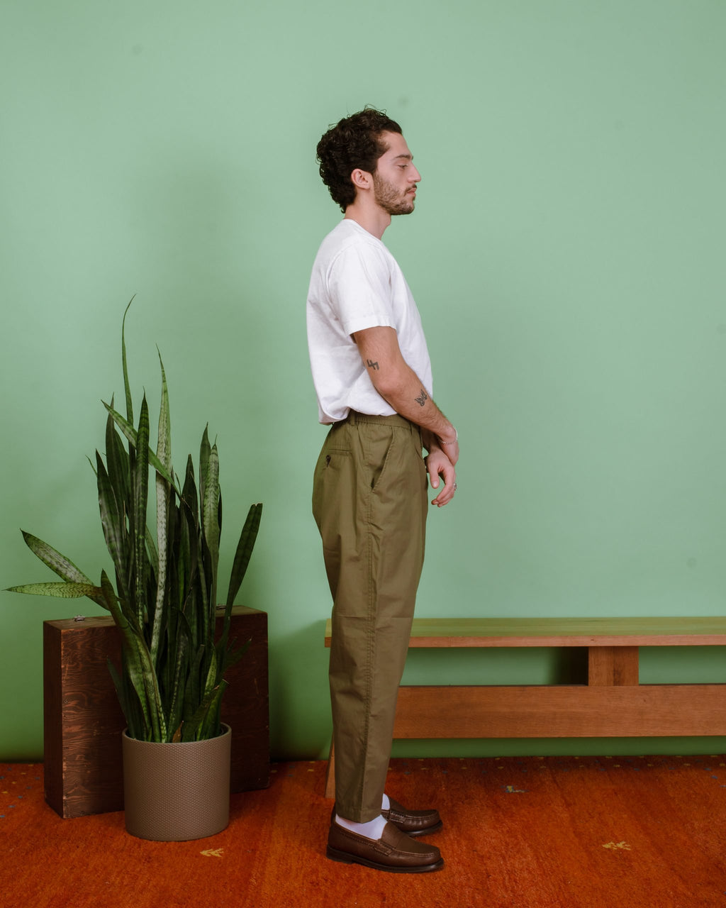 Pleated Track Pant Recycled Poly Tech - Olive