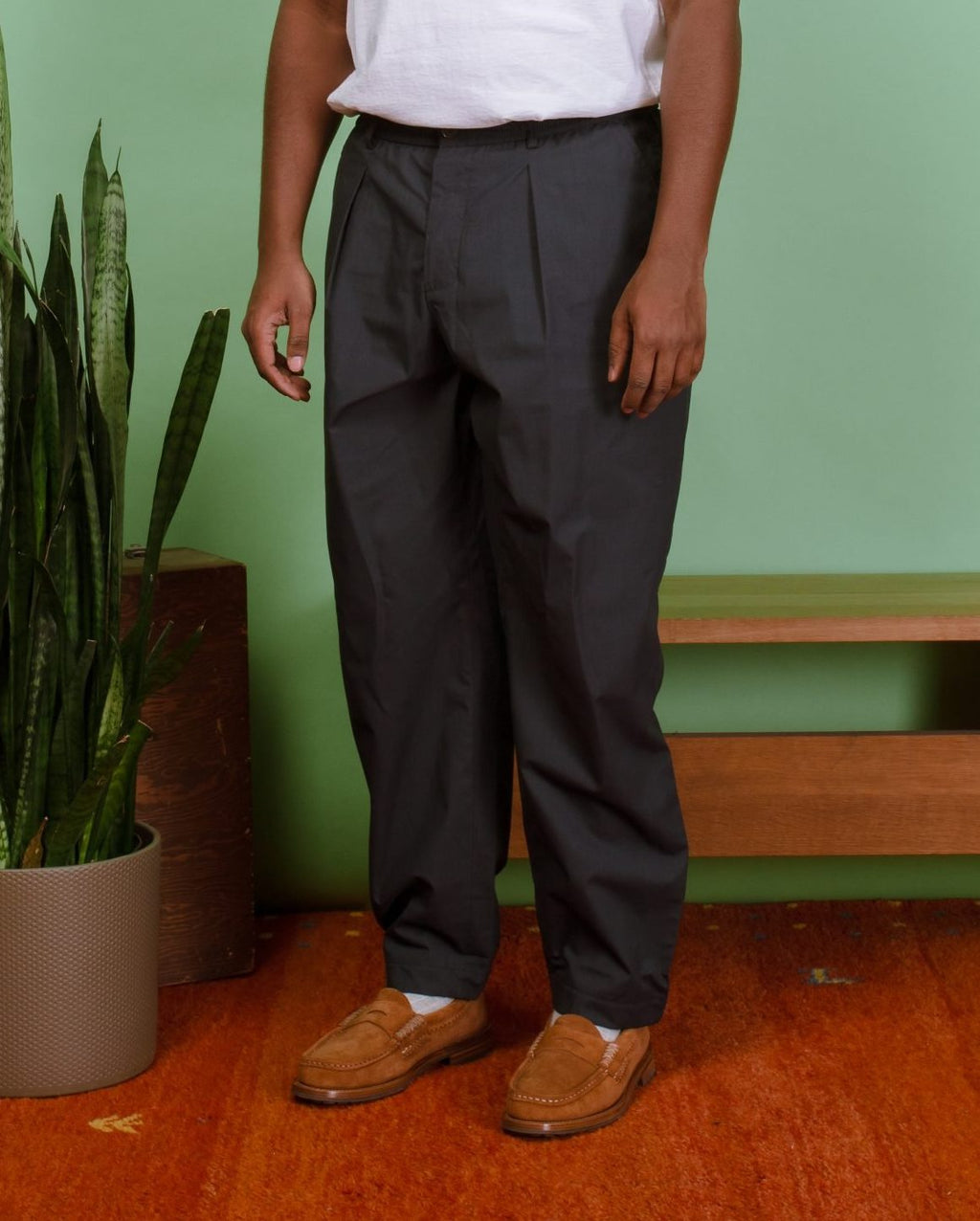 Pleated Track Pant Recycled Poly Tech - Navy