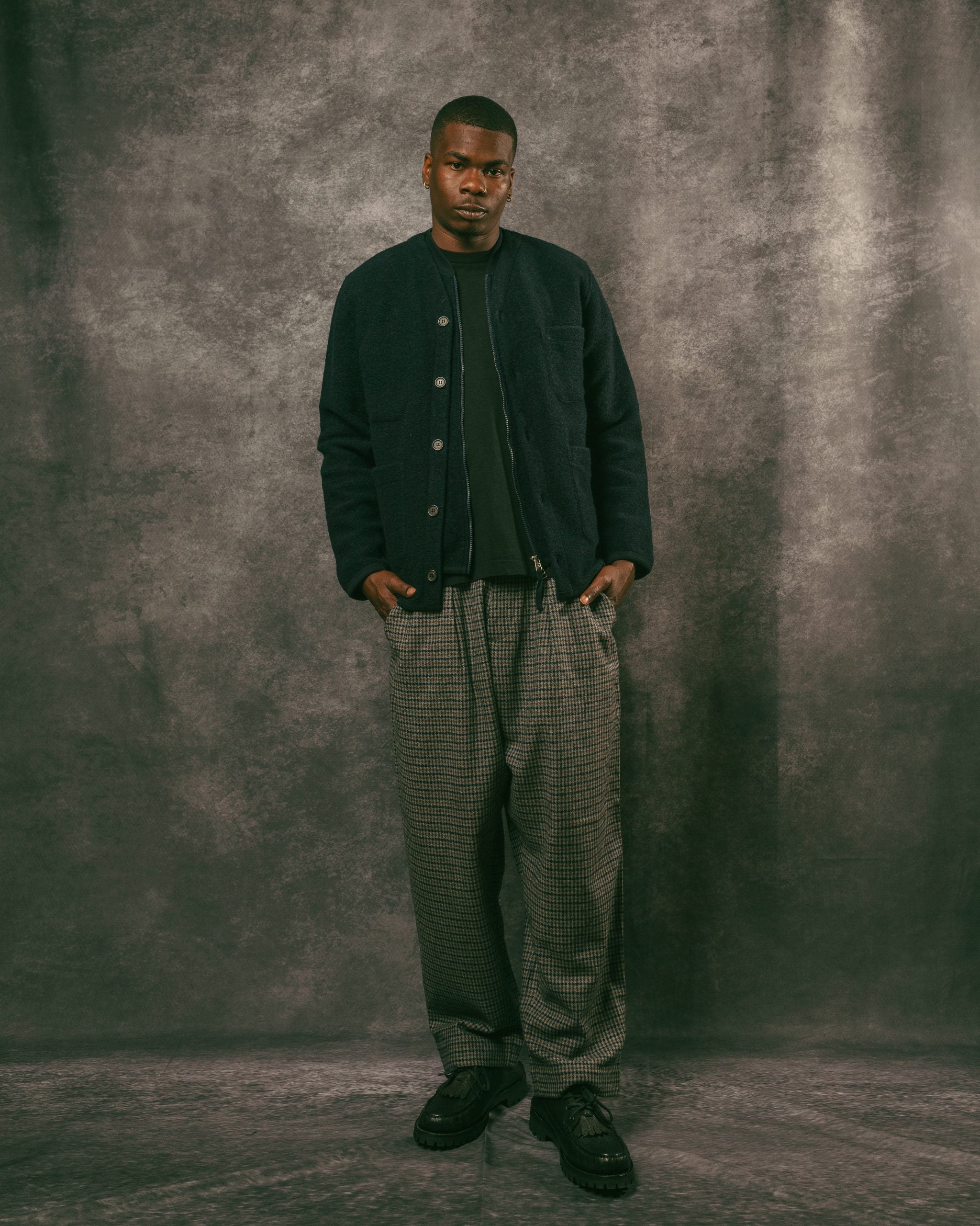 Cardigan Navy Wool Fleece