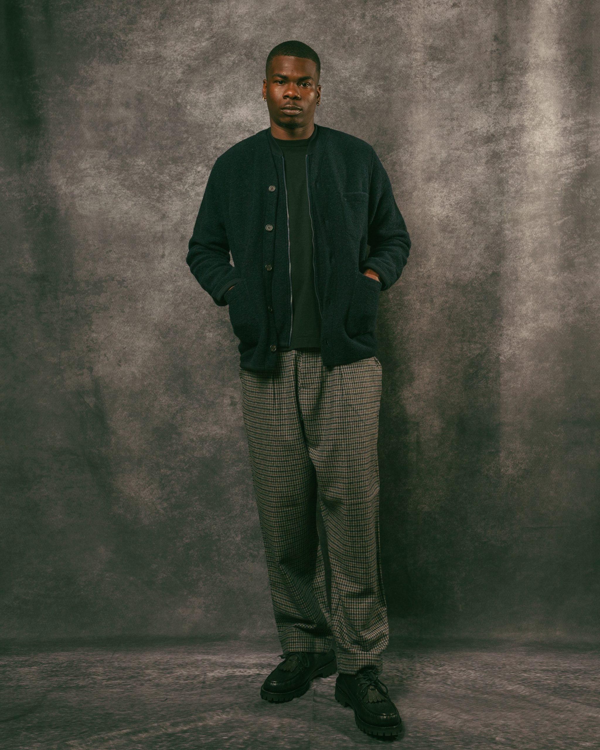 Cardigan Navy Wool Fleece