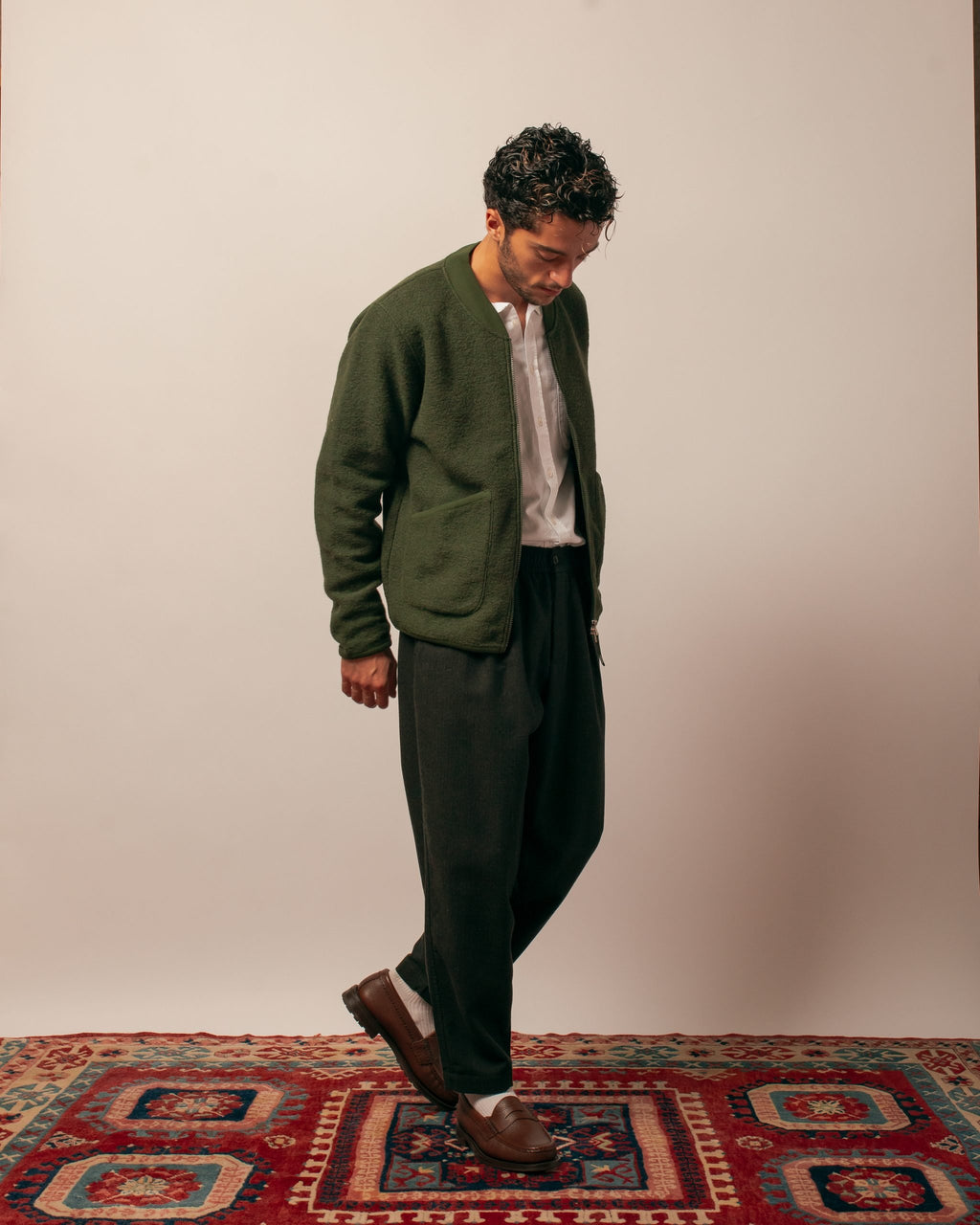 Zip Bomber Wool Fleece Olive