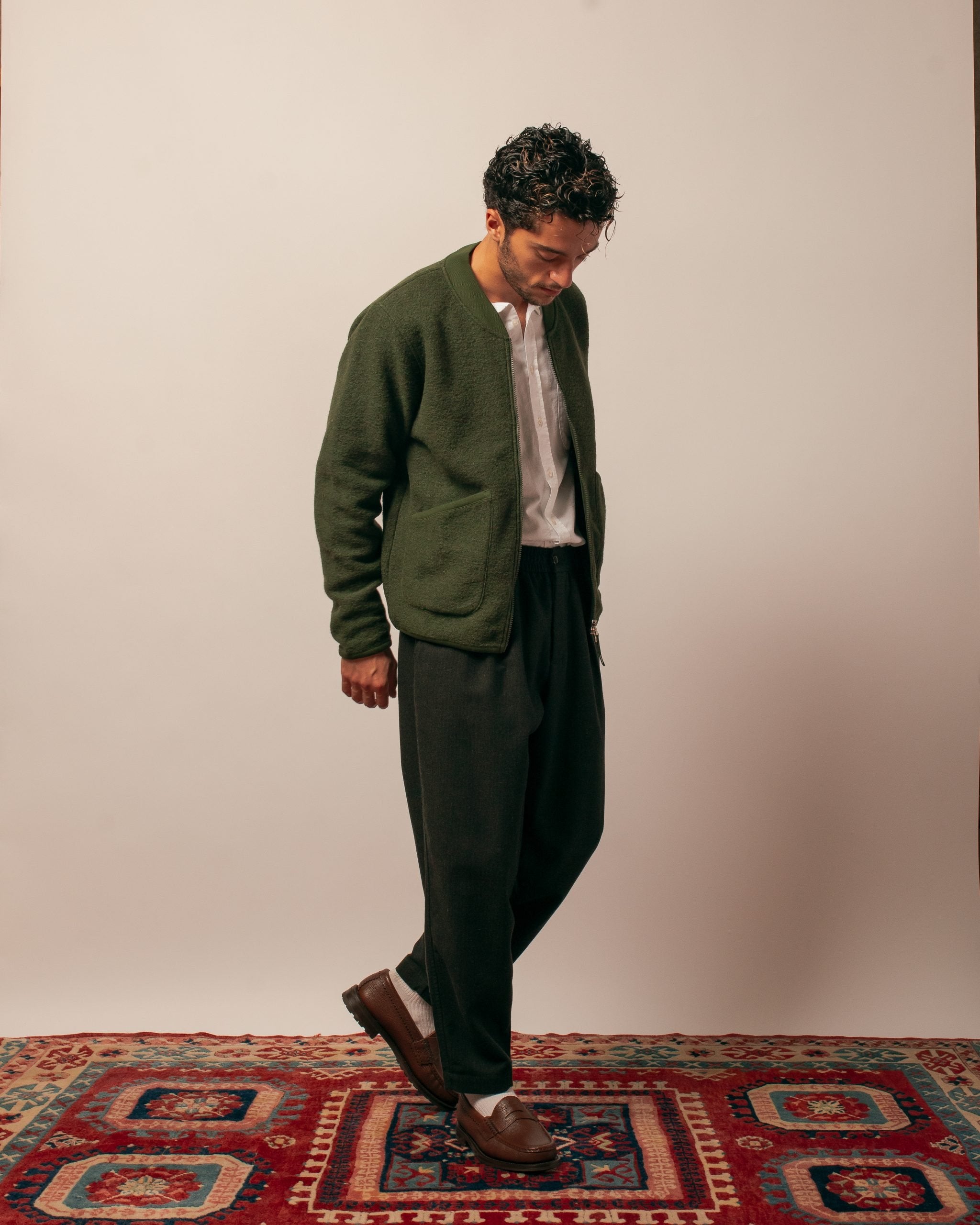 Zip Bomber Wool Fleece Olive