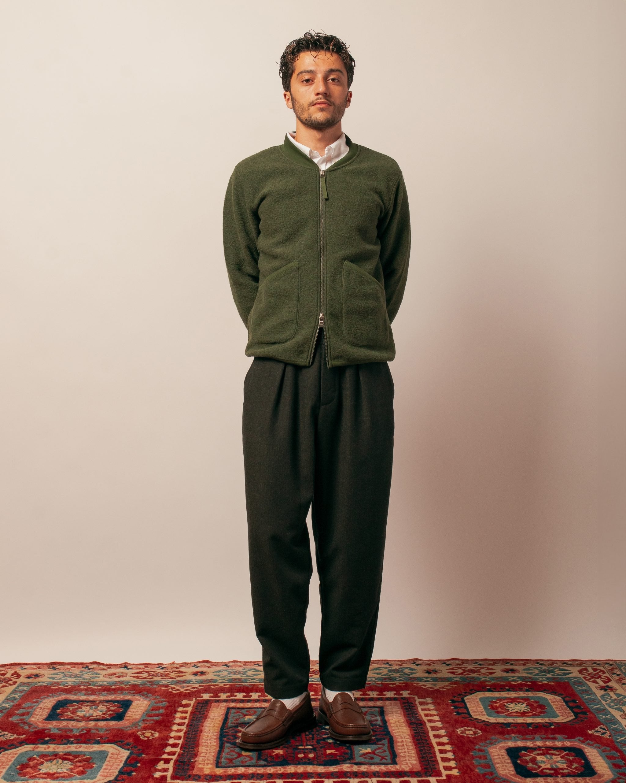 Zip Bomber Wool Fleece Olive