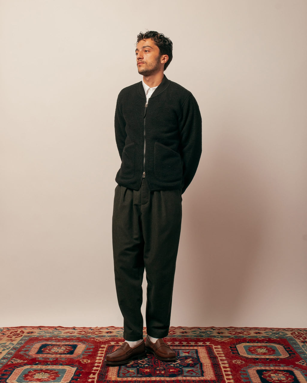 Zip Bomber Wool Fleece Black