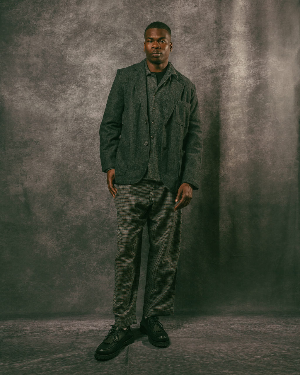 Three Button Jacket Black Salt N Pepper Tweed