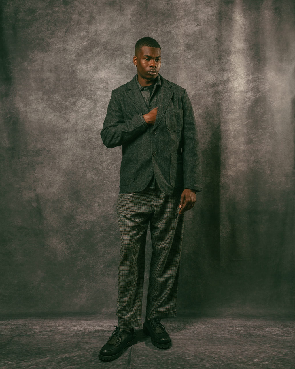 Three Button Jacket Black Salt N Pepper Tweed