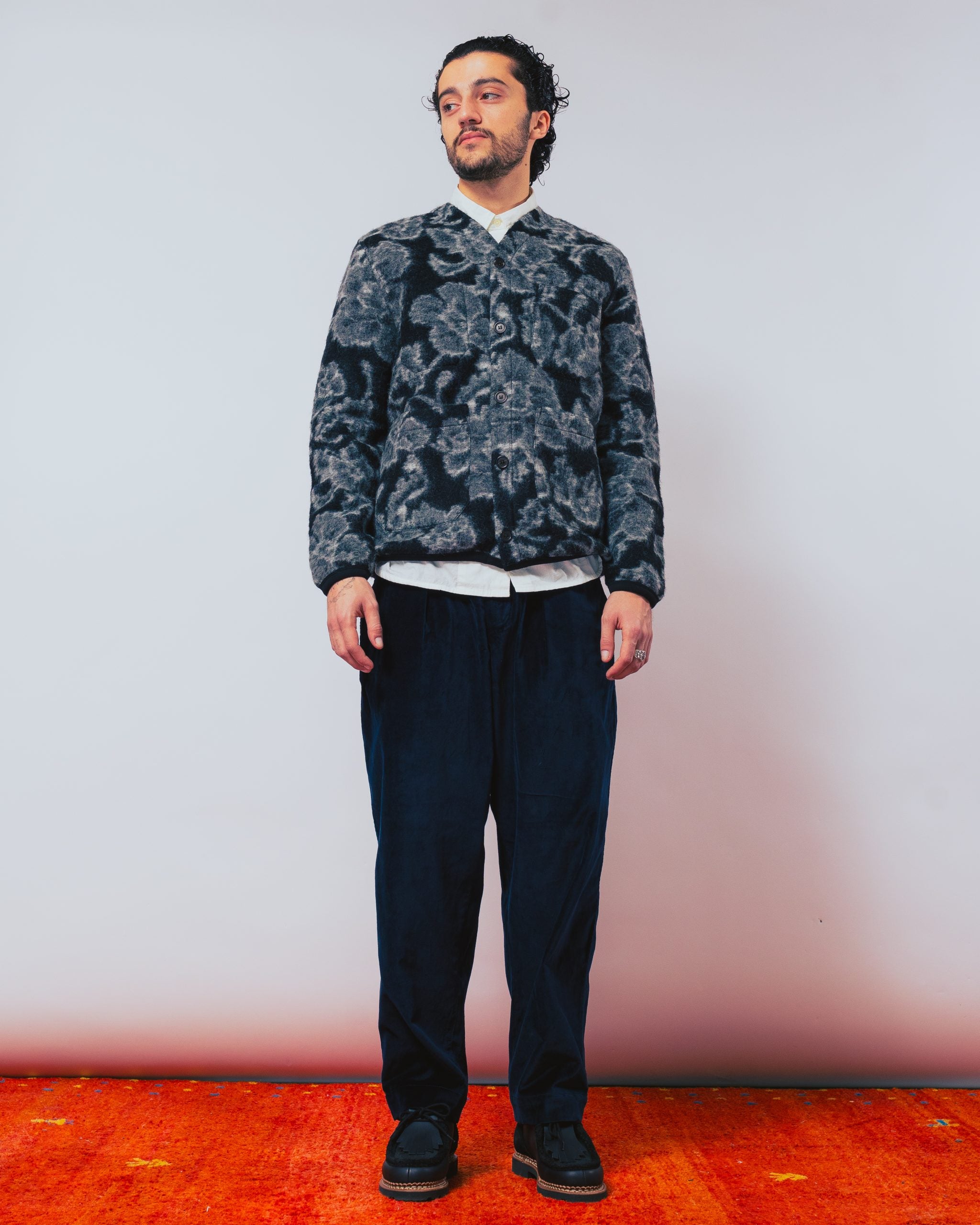 Cardigan Flower Fleece Charcoal