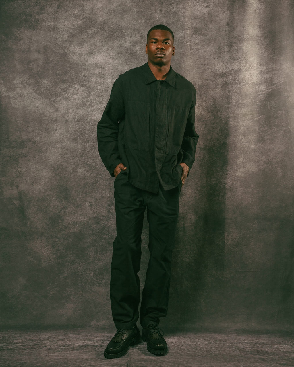 Twill Stretch Tapered Easy Pants - Black