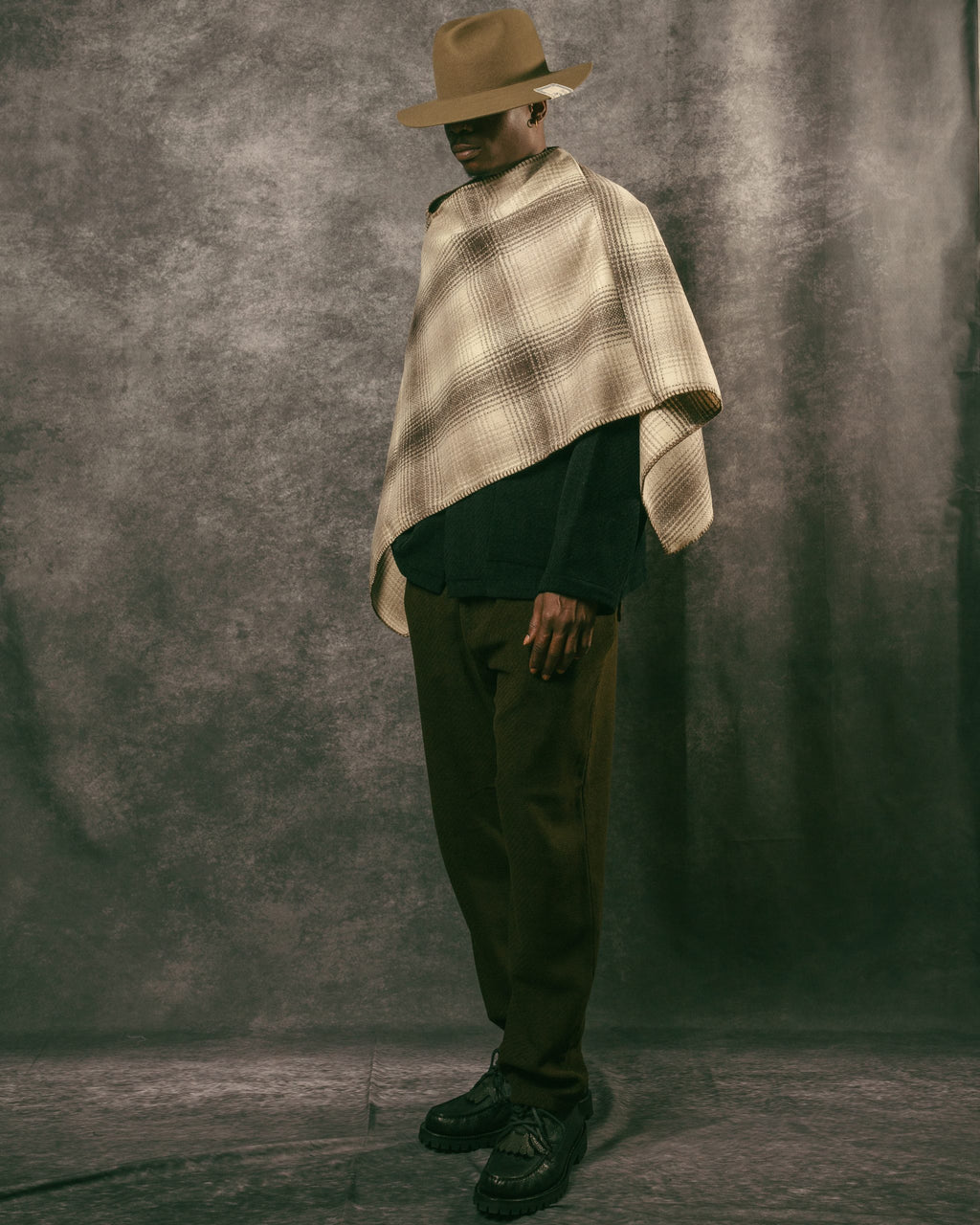 Eastwood Wool Poncho Beige Wool Check