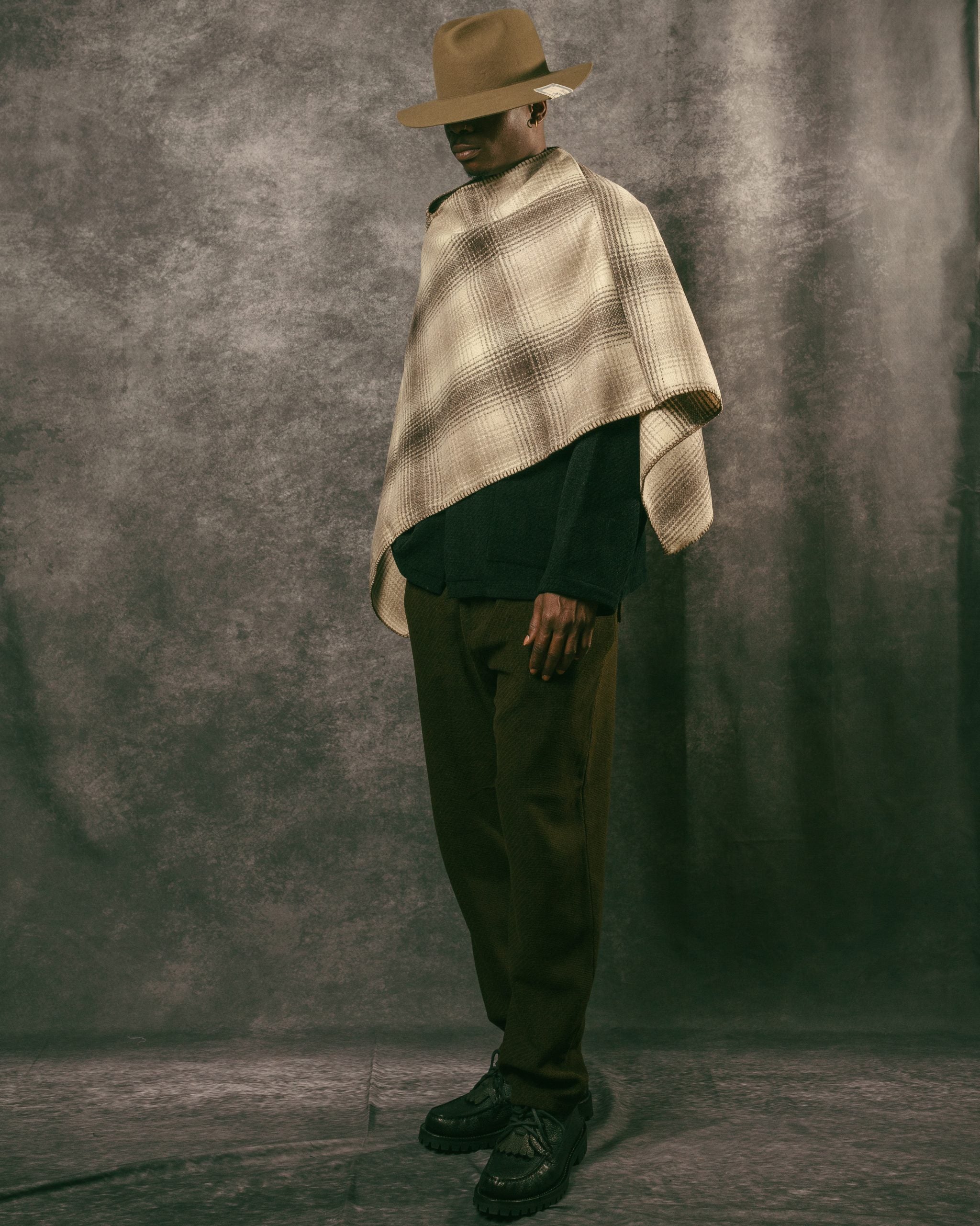 Eastwood Wool Poncho Beige Wool Check
