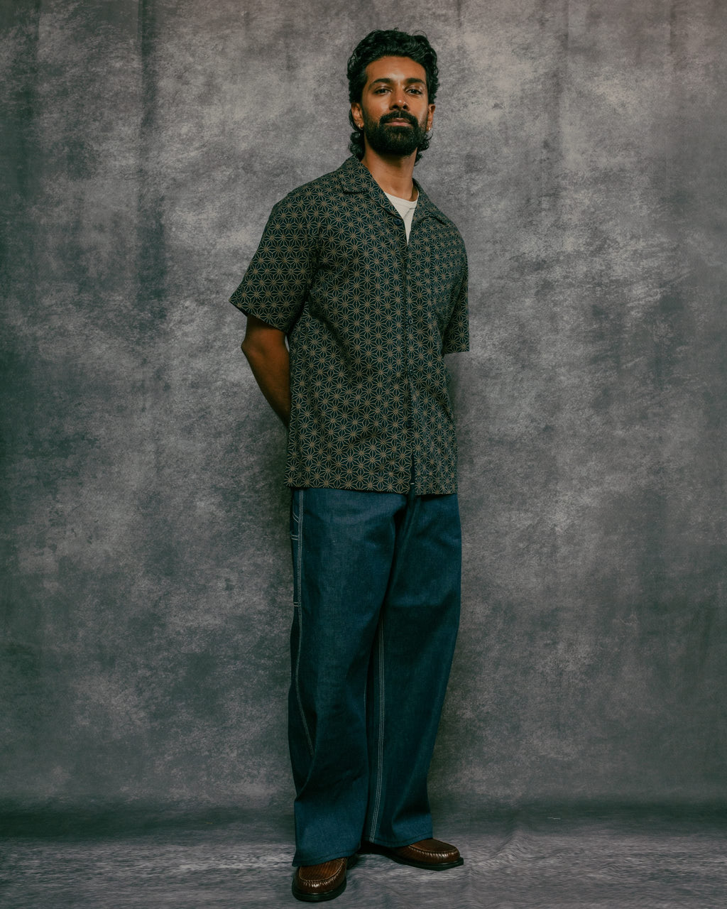 Wagara Navy Camp Collar Shirt