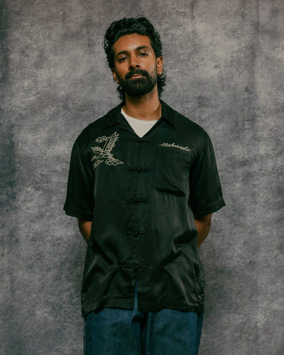 Year of the Crane Shirt Black Japanese Cupro Twill