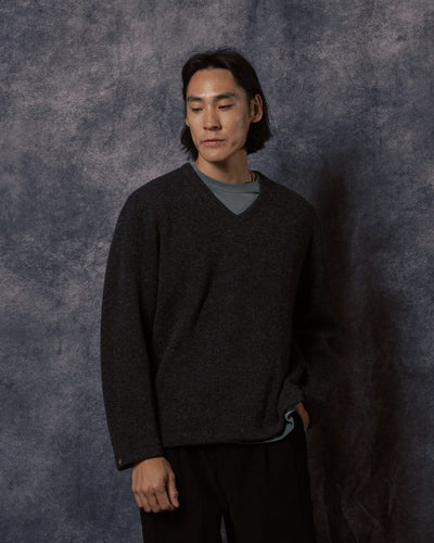 V Neck Snap Sweater Charcoal